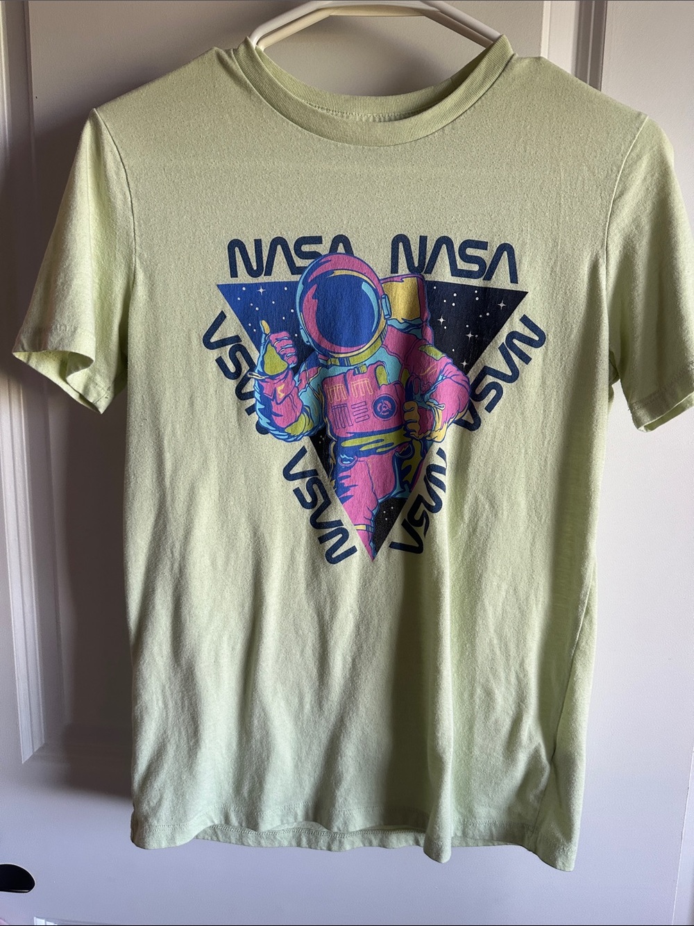 Old Navy Light Green NASA Astronaut Graphic Tee with Pink & Blue Print